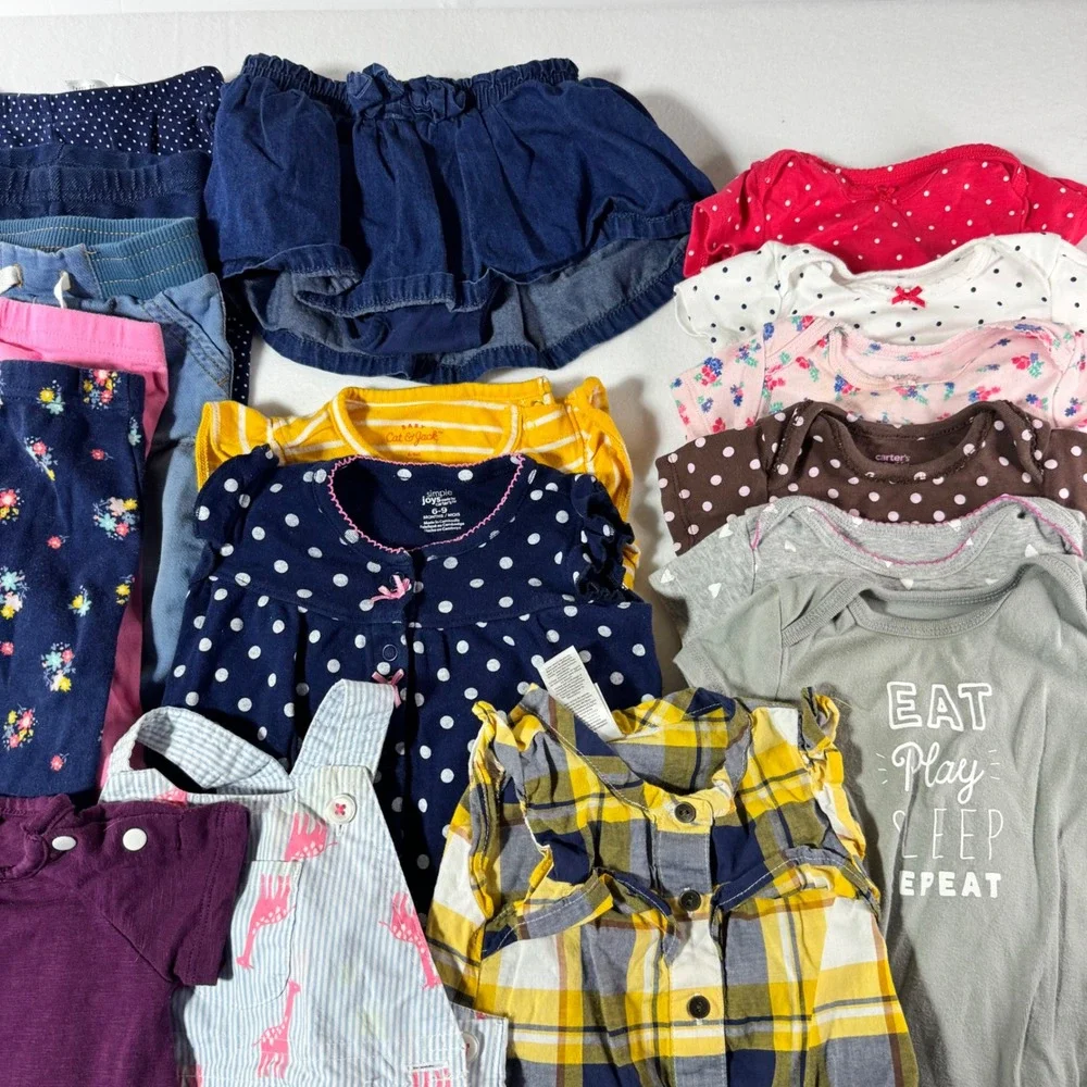 Carters Simple Joys Cat & Jack Baby Girl Clothing Lot 6-9 Months 14pc Set Mix